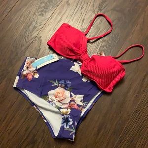 Pink floral bathing suit
